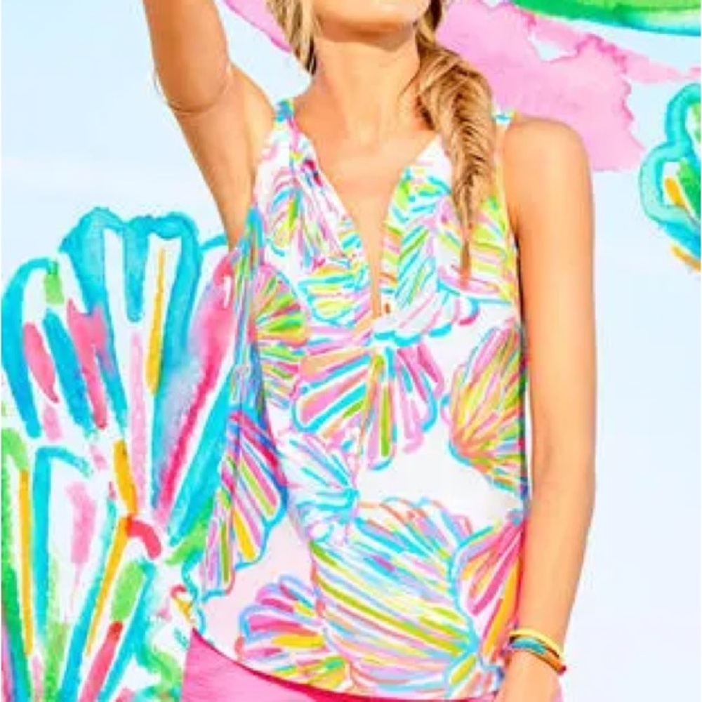 LILLY PULITZER 100% Silk Bright Summer Sleeveless V-Neck Tank Top Sz XS NWOT